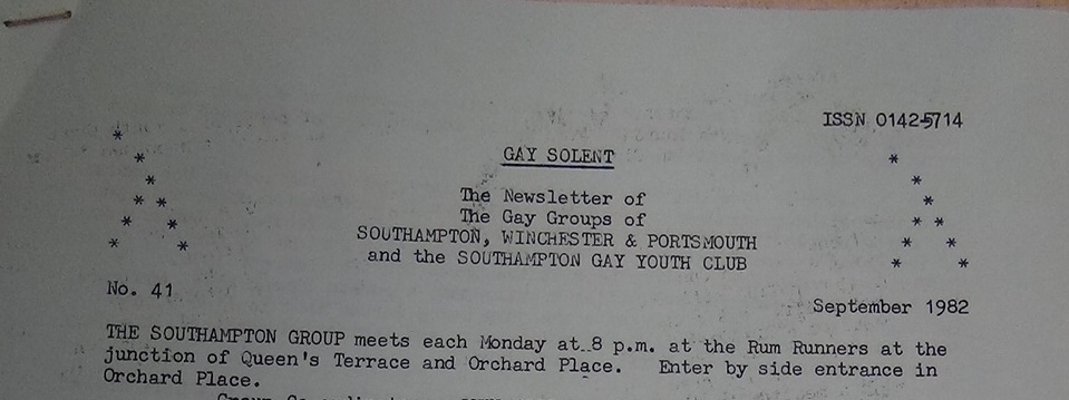 Gay Solent newsletter header. this edition included a 10 year history of the Southampton CHE group