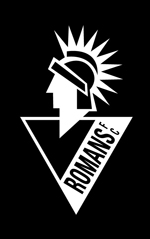 Helmeted Roman soldier and triangle with "ROMANS FC"
